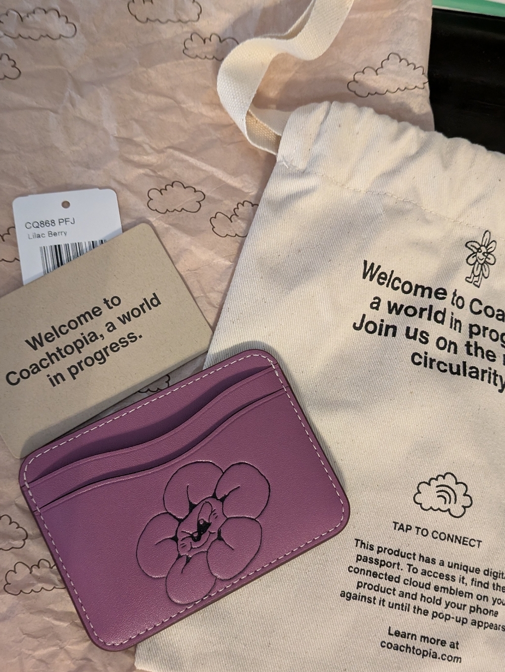 Coach Coachtopia Floral Embossed Leather Card Holder in Lilac Berry